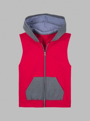 Boys' Fruit Of The Loom Fleece Full Zip Sleeveless Vest Vest True Red/Charcoal | PNF973145