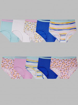 Girls' Fruit Of The Loom Eversoft®, 10 Pack Briefs Assorted StripeSand/Animal Prints | TYF047198