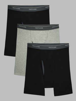 Men's Fruit Of The Loom Eversoft® CoolZone® Fly, 3 Pack Boxer Briefs Black Gray Assorted | GPU079428