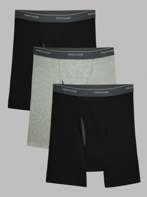 Men's Fruit Of The Loom Eversoft® CoolZone® Fly, 3 Pack Boxer Briefs Black Gray Assorted | CTH630429