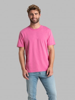 Men's Fruit Of The Loom Garment Dyed Crew T Shirts Pink Flash | NRF480391