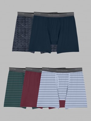 Men's Fruit Of The Loom Micro-Stretch, 5 Pack Boxer Briefs Assorted | FXJ120936
