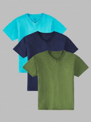 Men's Fruit Of The Loom Supersoft Short Sleeve V-Neck, 3 Pack T Shirts Bluegrass Asst | NCA426571