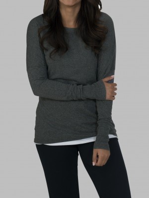 Women's Fruit Of The Loom Essentials Long Sleeve Scoop Neck T Shirts Black | AJP057684