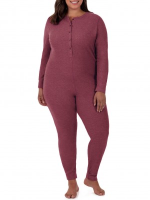 Women's Fruit Of The Loom Plus Fit for Me® Waffle Union Suit Merlot Injection | EPA783654