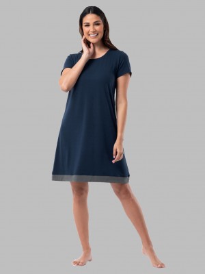 Women's Fruit Of The Loom Soft Breathable Pajamas Midnight Blue | UQE193847