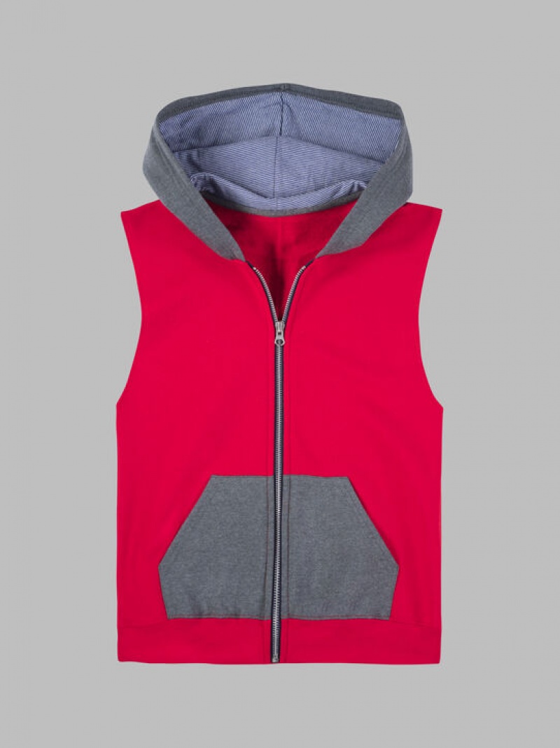 Boys\' Fruit Of The Loom Fleece Full Zip Sleeveless Vest Vest True Red/Charcoal | PNF973145