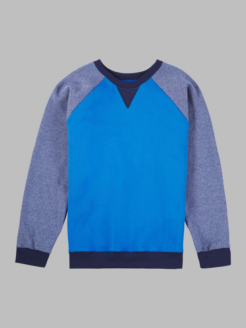 Boys\' Fruit Of The Loom Fleece Raglan Crew Sweatshirt Blue Stripe | EYK726301