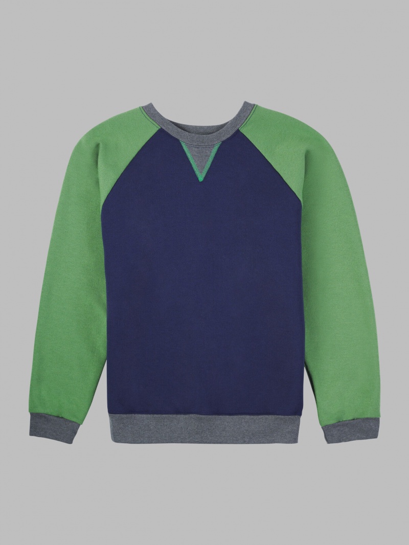 Boys\' Fruit Of The Loom Fleece Raglan Crew Sweatshirt Green/Navy | FTI568023