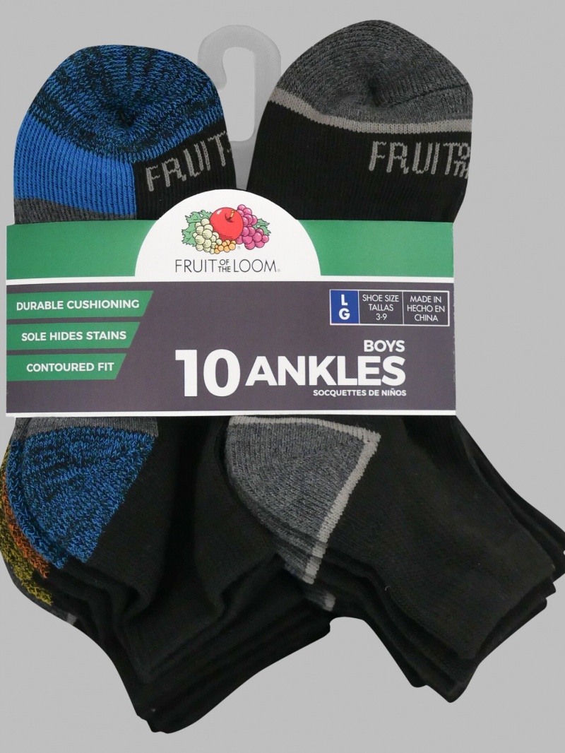 Boys' Fruit Of The Loom Sport Ankle, 10 Pack Socks Black | XSM792685