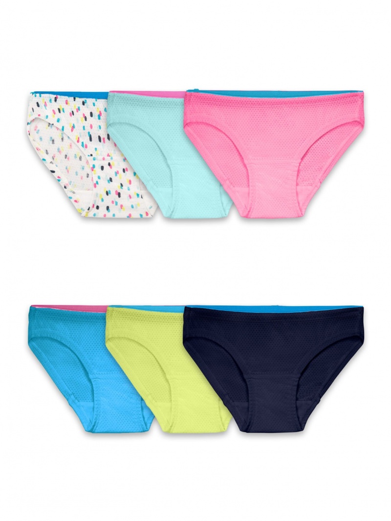 Girls\' Fruit Of The Loom Breathable Micro-Mesh, 6 Pack Bikini Assorted | YWV630892