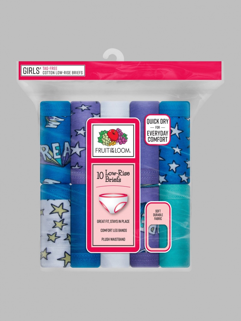 Girls' Fruit Of The Loom Eversoft® Low Rise, 10 Pack Briefs Assorted | UOR245973