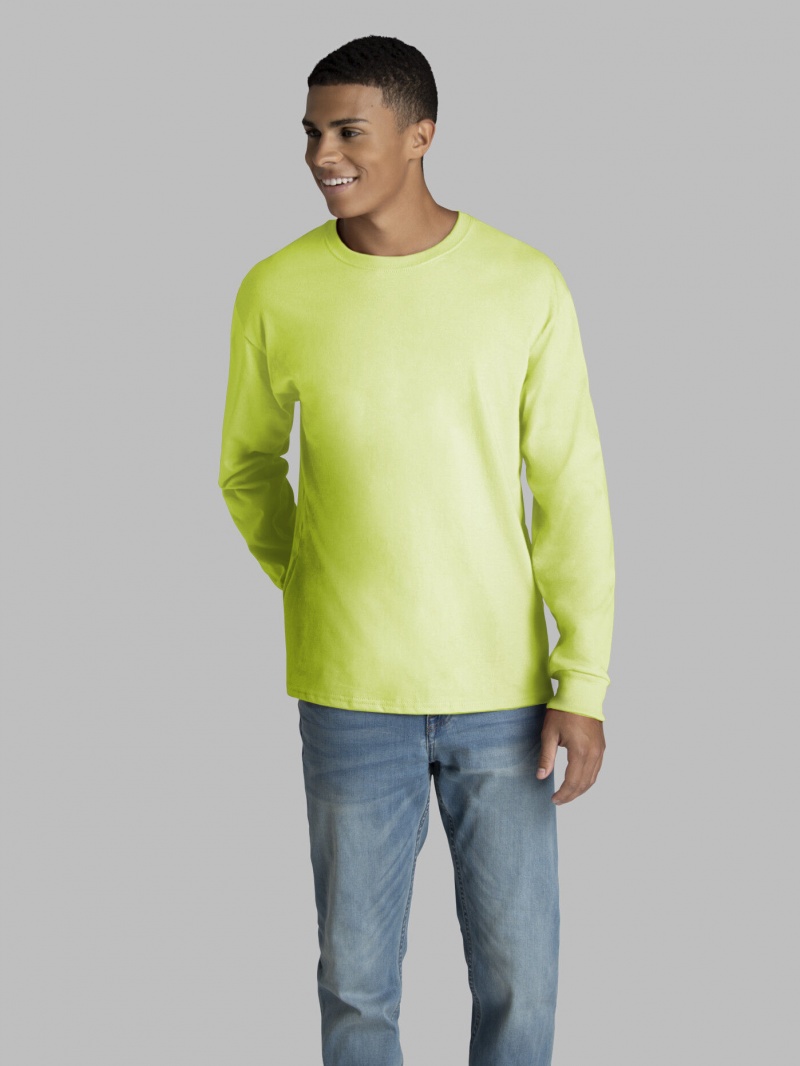 Men\'s Fruit Of The Loom 2 Pack Long Sleeve T Shirts Safety Green | FVR056781