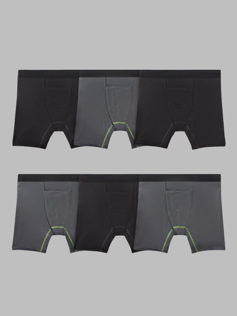 Men's Fruit Of The Loom 360 Stretch Cooling Channel, 6 Pack Boxer Briefs Black/Gray | CTA837620
