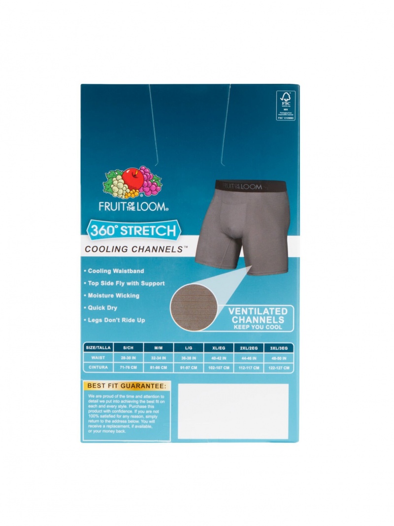 Men's Fruit Of The Loom 360 Stretch Cooling Channel, 6 Pack Boxer Briefs Black/Gray | CTA837620