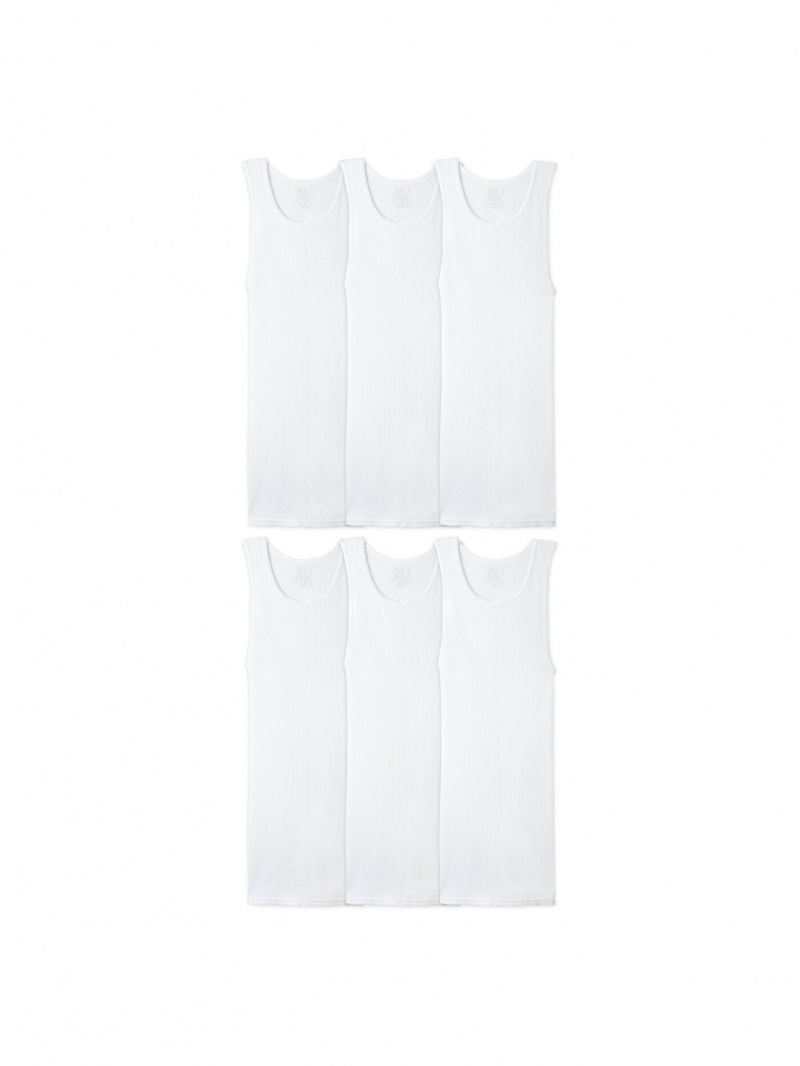 Men's Fruit Of The Loom A-Shirt, Extended Sizes 6 Pack Tank Top White | XRQ124975