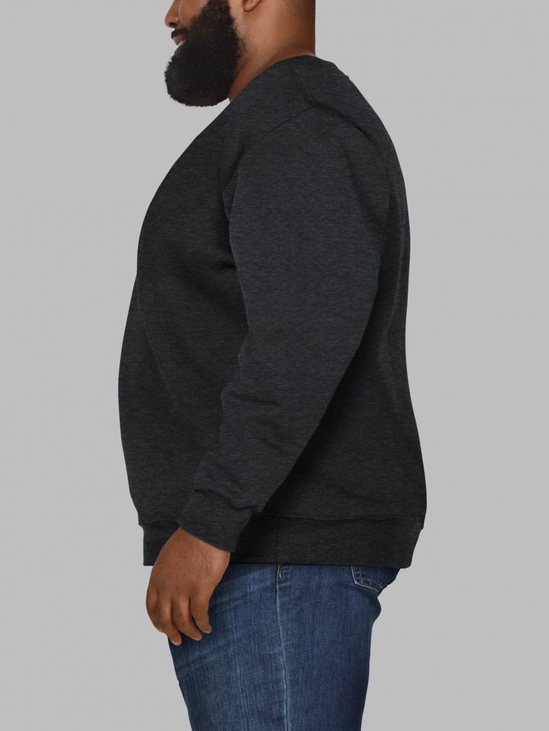 Men's Fruit Of The Loom Big Eversoft® Fleece Crew Sweatshirt Black | SXP216708