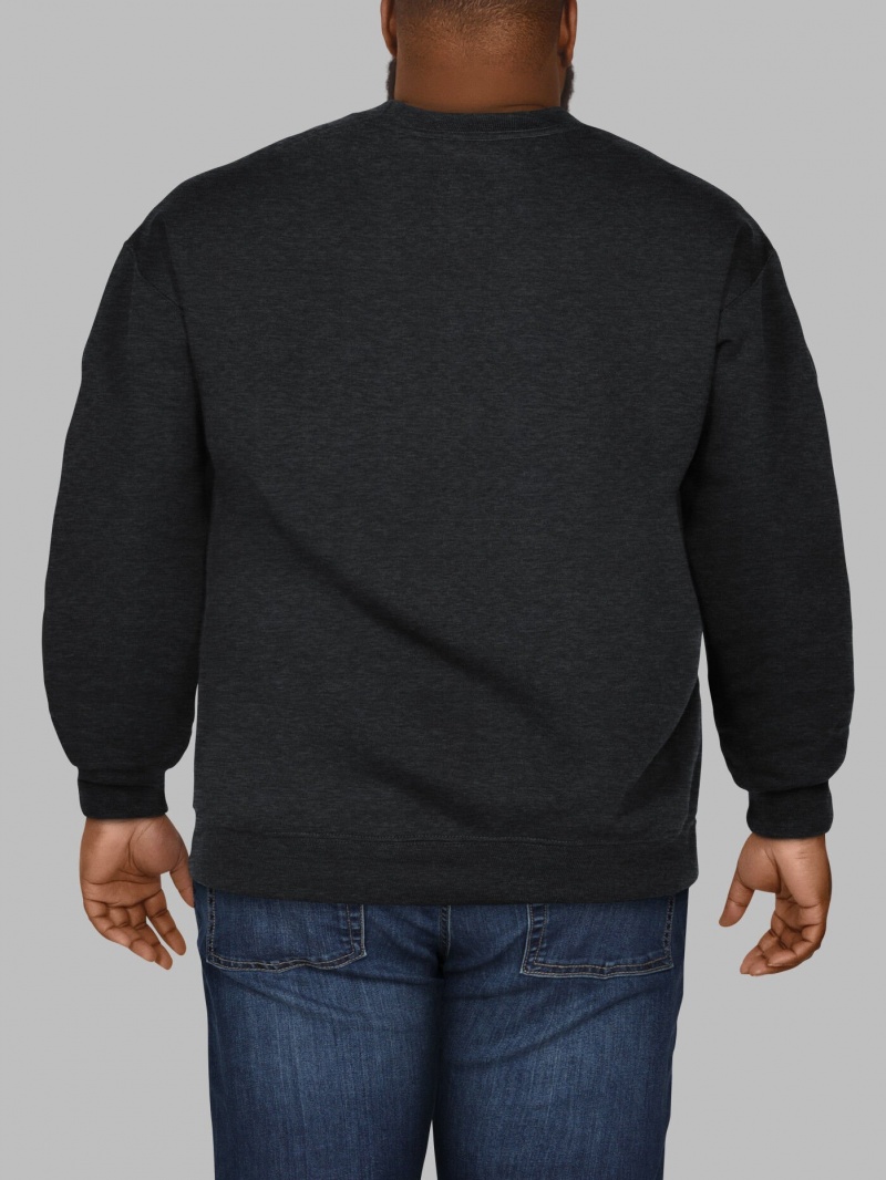 Men's Fruit Of The Loom Big Eversoft® Fleece Crew Sweatshirt Black | SXP216708
