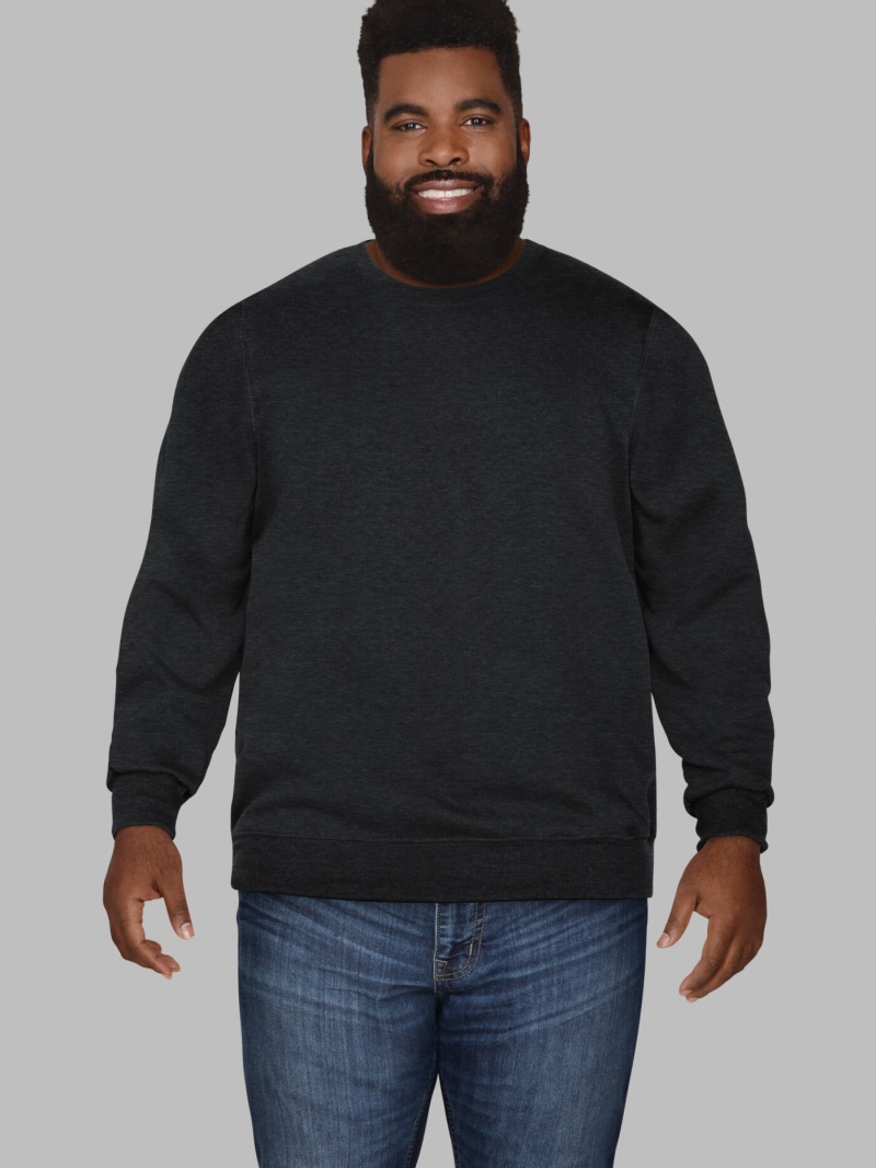 Men\'s Fruit Of The Loom Big Eversoft® Fleece Crew Sweatshirt Black | SXP216708