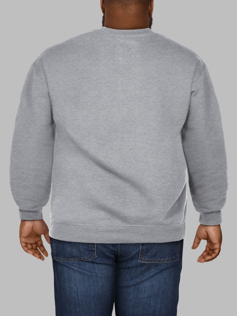 Men\'s Fruit Of The Loom Big Eversoft® Fleece Crew Sweatshirt Grey | HBG570298