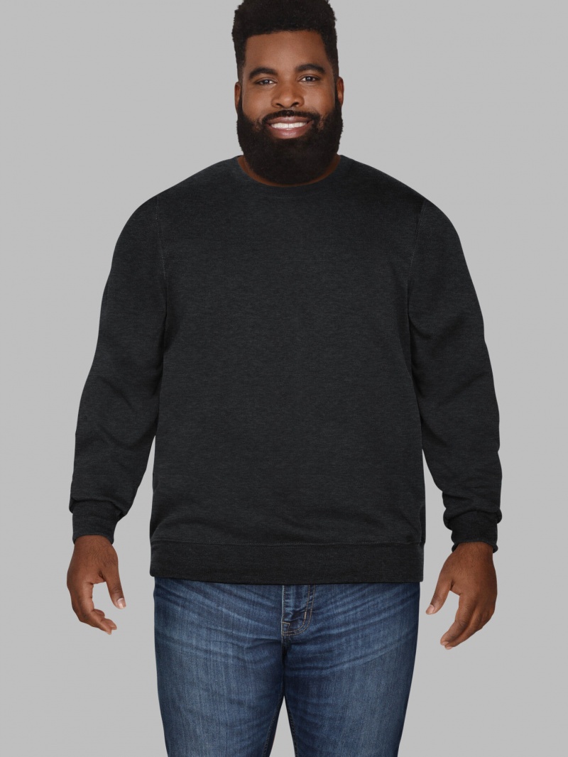 Men\'s Fruit Of The Loom Big Eversoft® Fleece Crew Sweatshirt Rich Black | CVU942761