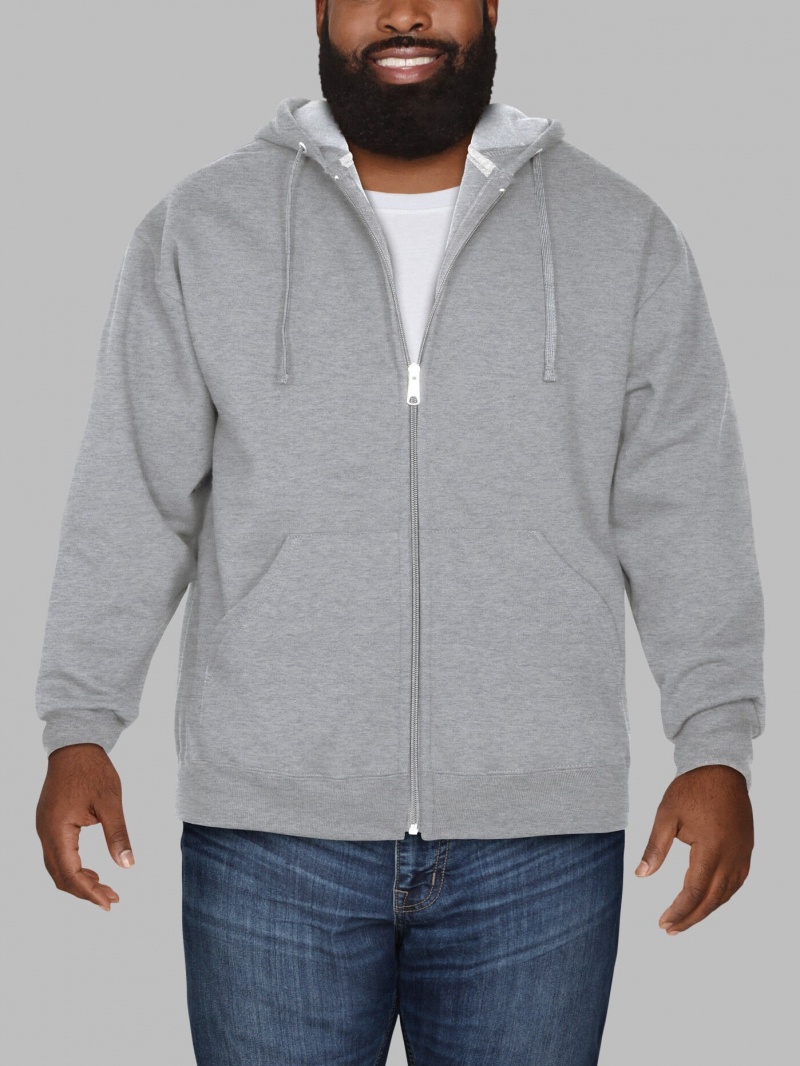 Men's Fruit Of The Loom Big Eversoft® Fleece Full Zip Hoodie Grey | EJI234057