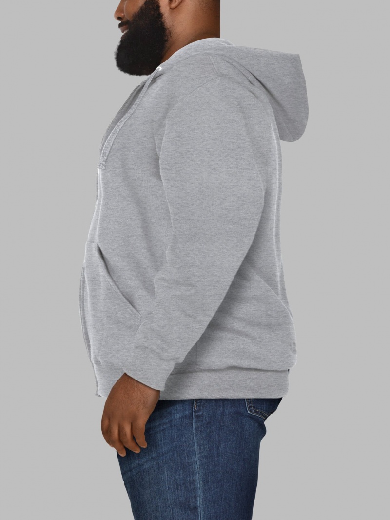 Men's Fruit Of The Loom Big Eversoft® Fleece Full Zip Hoodie Grey | EJI234057