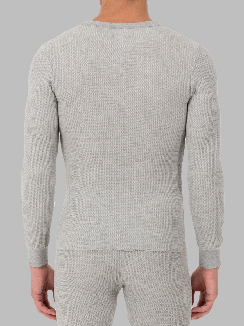 Men's Fruit Of The Loom Big Waffle Thermal Crew, 2 Pack Tops Black Soot/Light Grey | NYR015948