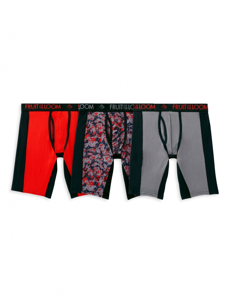 Men's Fruit Of The Loom Breathable Ultra Flex Long Leg, 3 Pack Boxer Briefs Assorted | SCB580937