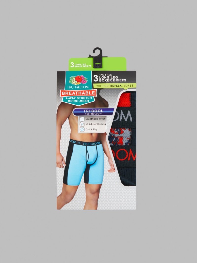 Men's Fruit Of The Loom Breathable Ultra Flex Long Leg, 3 Pack Boxer Briefs Assorted | SCB580937