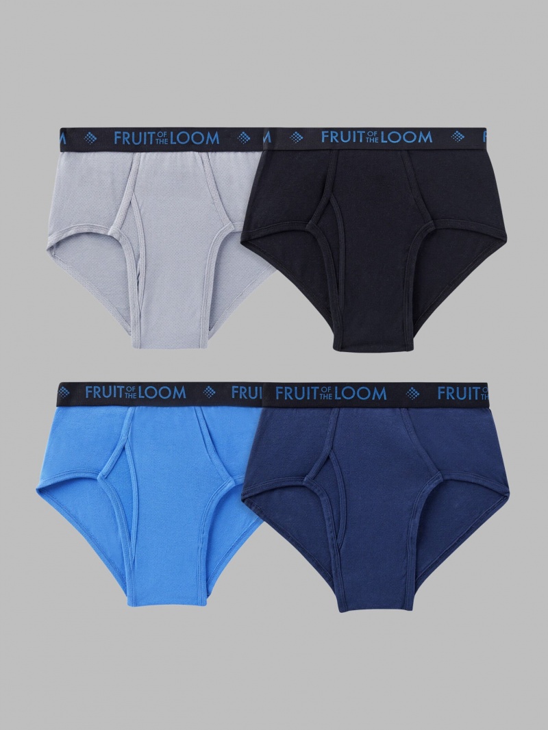 Men's Fruit Of The Loom Breathable cotton Micro-Mesh, 4 Pack Briefs Black/Grey/Blue | QHO842573