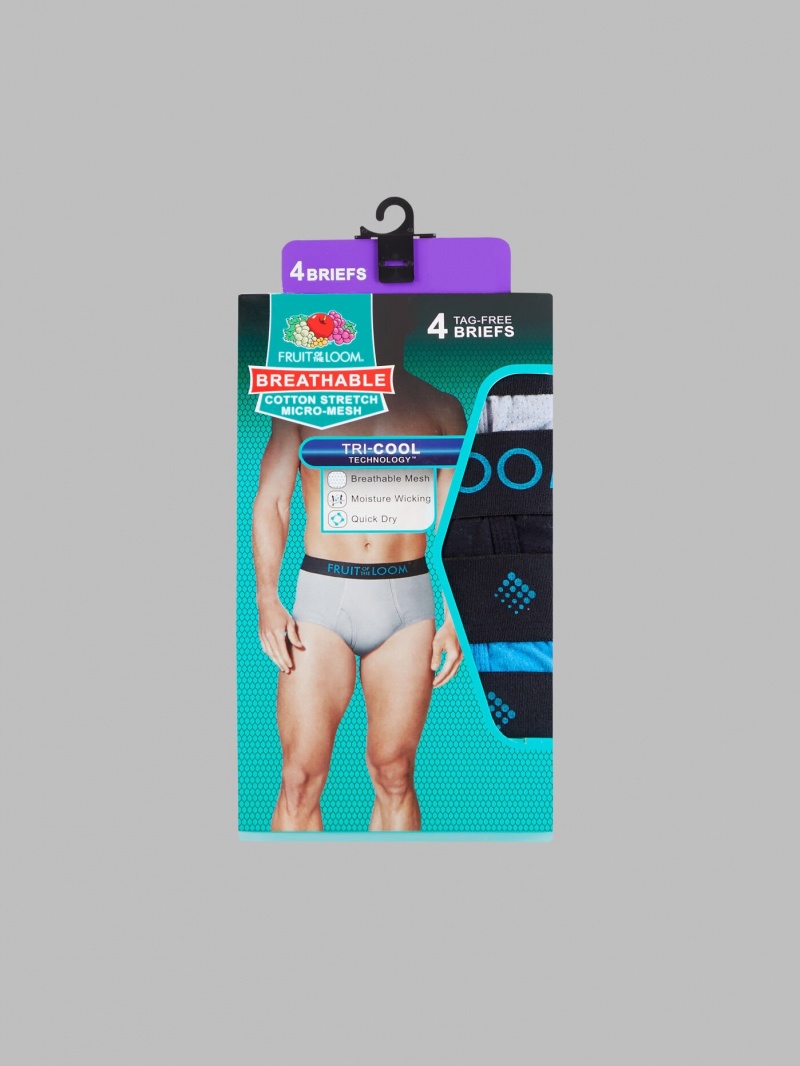 Men's Fruit Of The Loom Breathable cotton Micro-Mesh, 4 Pack Briefs Black/Grey/Blue | QHO842573
