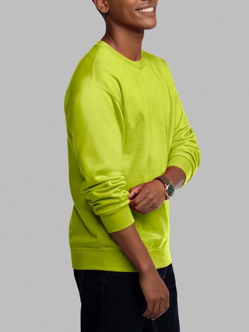 Men's Fruit Of The Loom EverSoft® Fleece Crew Sweatshirt Safety Green | WZF938260