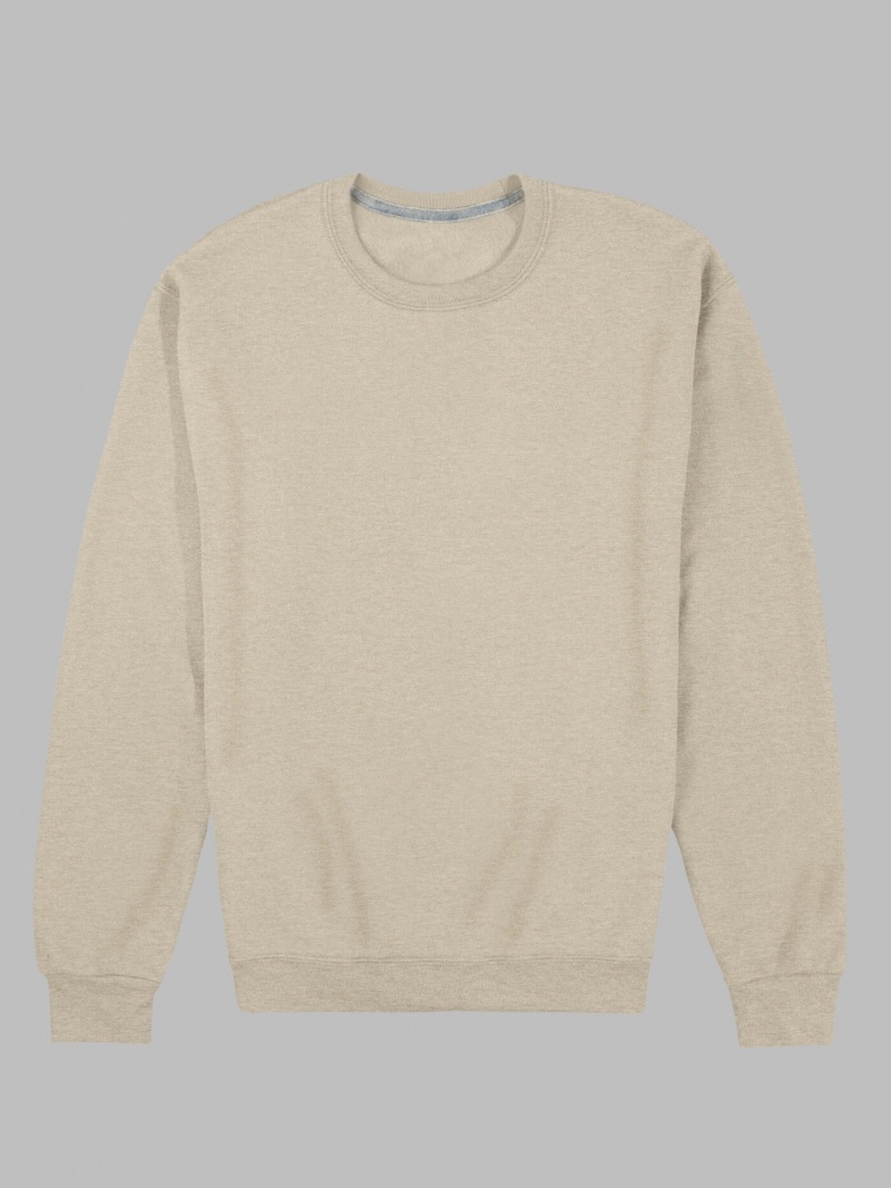 Men's Fruit Of The Loom EverSoft® Fleece Crew, Extended Sizes Sweatshirt Khaki | MFI246305