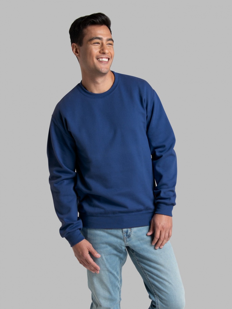 Men\'s Fruit Of The Loom EverSoft® Fleece Crew, Extended Sizes Sweatshirt Mel Blue | WUF429817