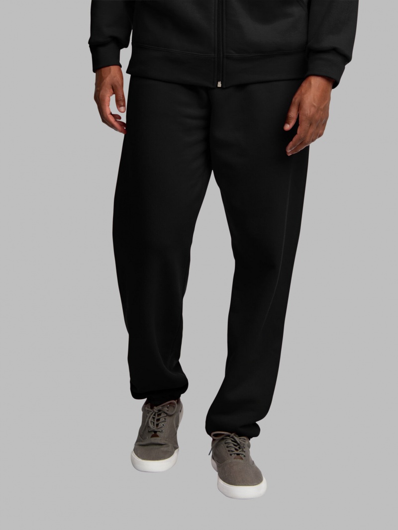 Men's Fruit Of The Loom EverSoft® Fleece Elastic Bottom, Extended Sizes Sweatpants Black | MAT653142