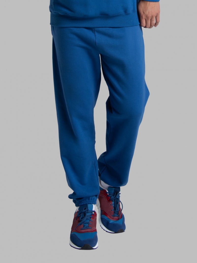Men's Fruit Of The Loom EverSoft® Fleece Elastic Bottom, Extended Sizes Sweatpants Mel Blue | YOL536921