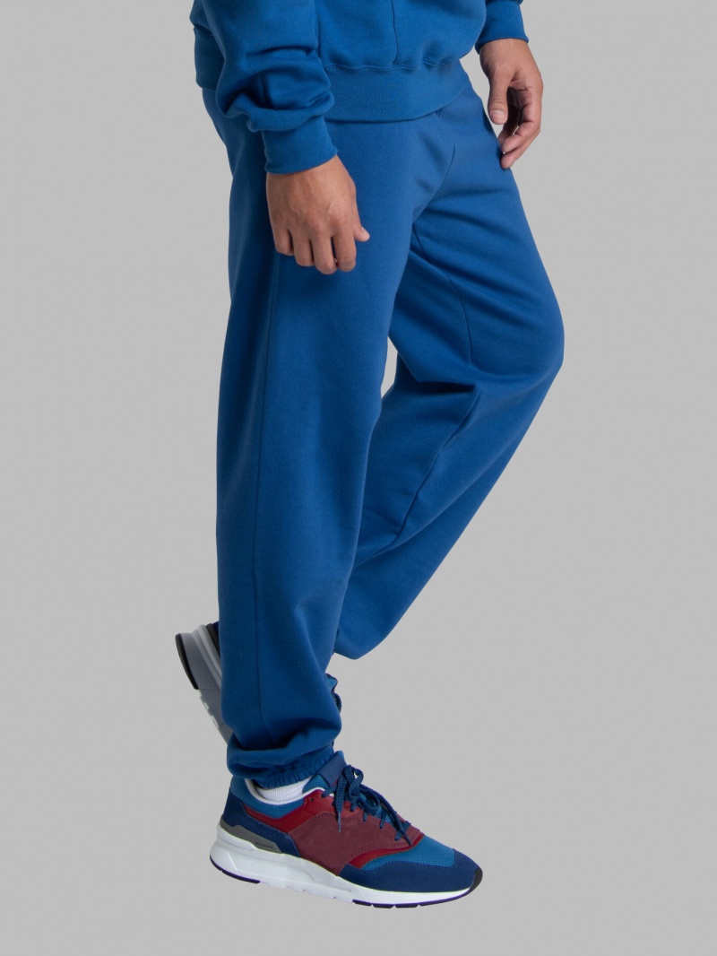Men's Fruit Of The Loom EverSoft® Fleece Elastic Bottom, Extended Sizes Sweatpants Mel Blue | YOL536921