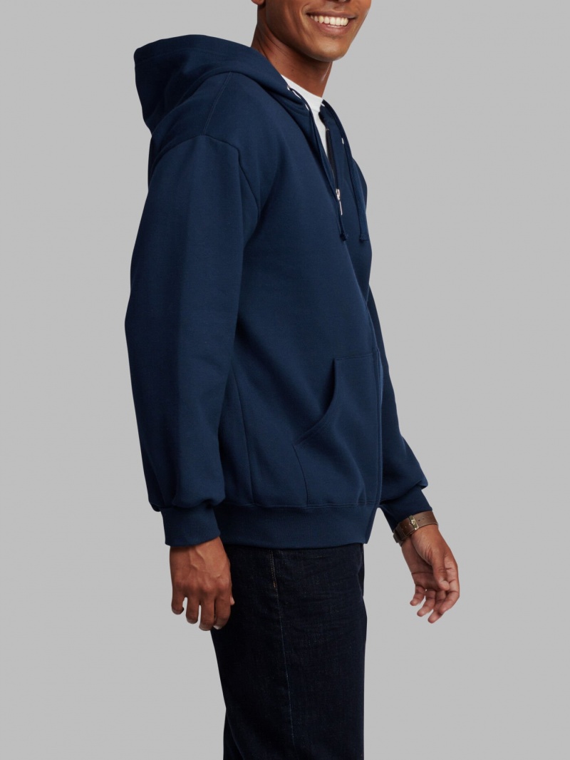 Men's Fruit Of The Loom EverSoft® Fleece Full Zip, Extended Sizes Hoodie Navy | JDM349156