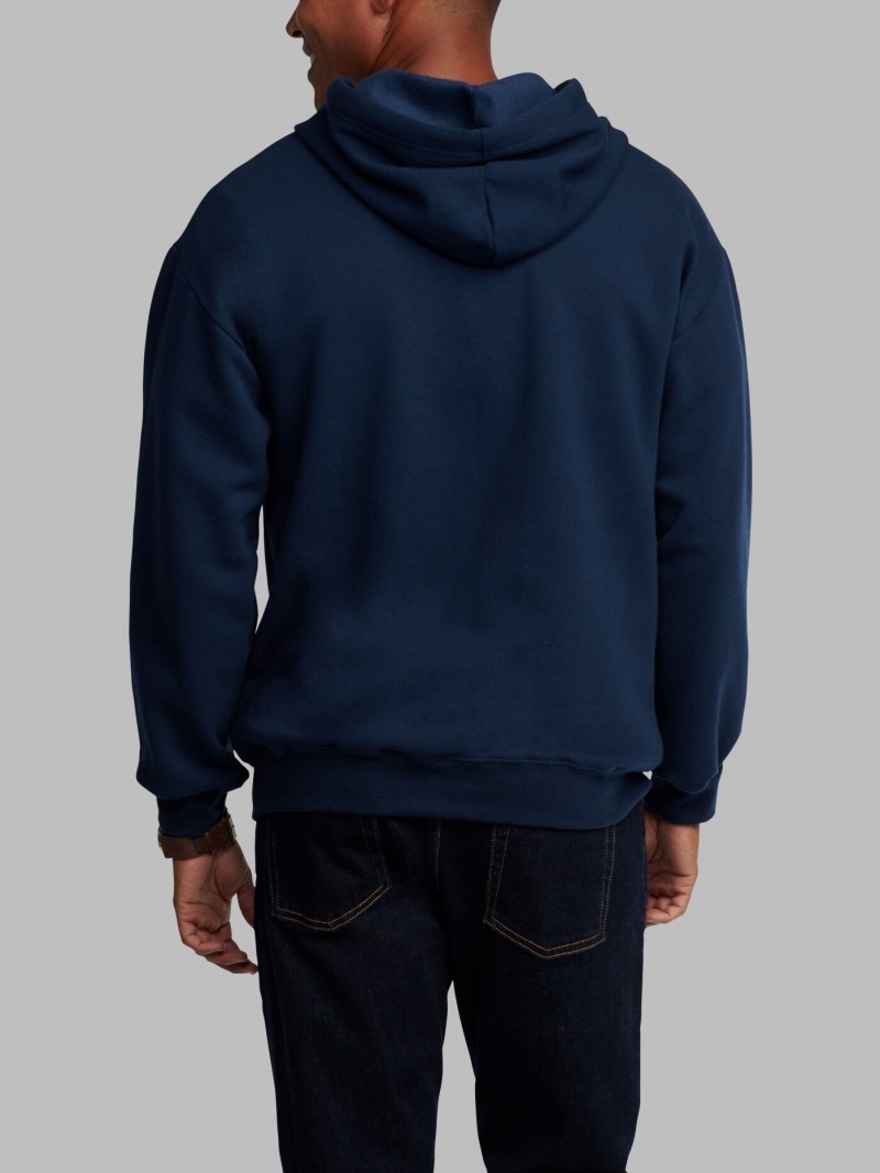 Men's Fruit Of The Loom EverSoft® Fleece Full Zip, Extended Sizes Hoodie Navy | JDM349156