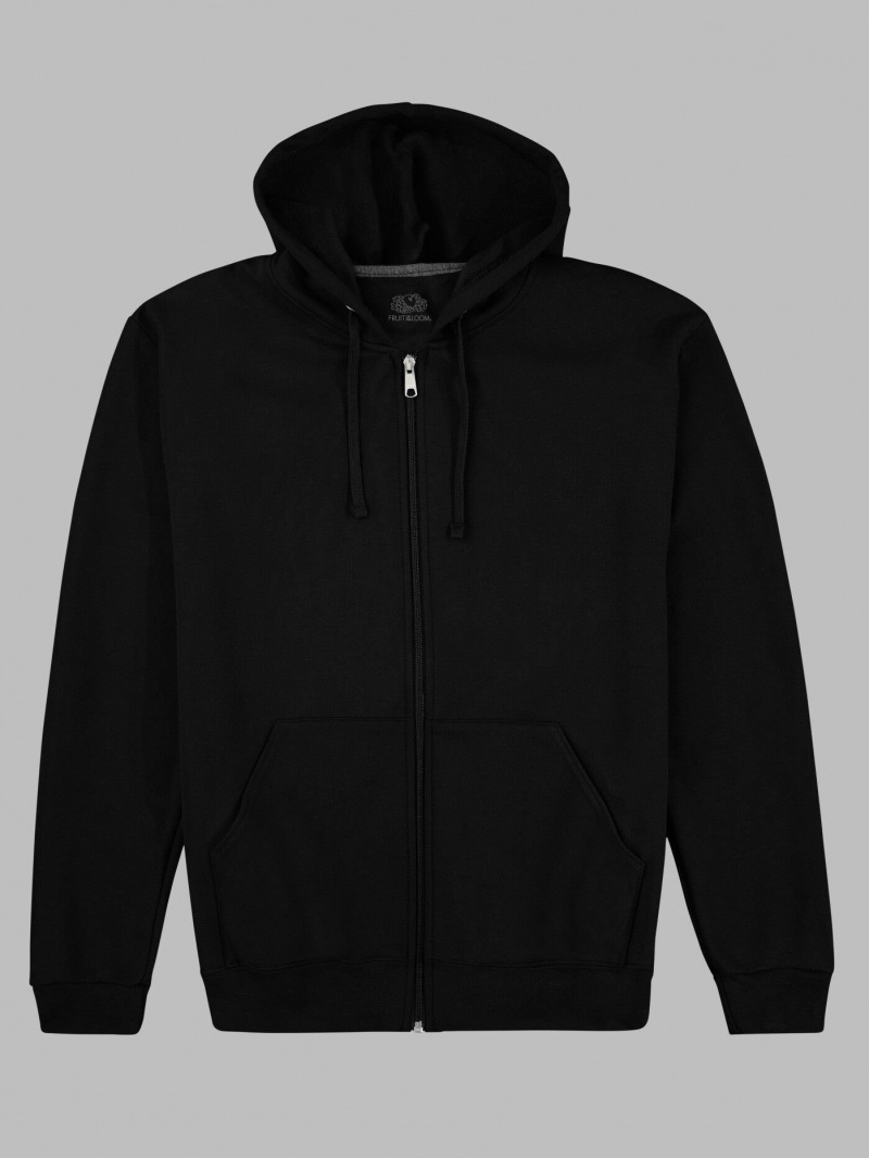 Men's Fruit Of The Loom EverSoft® Fleece Full Zip Hoodie Black | LEJ178456