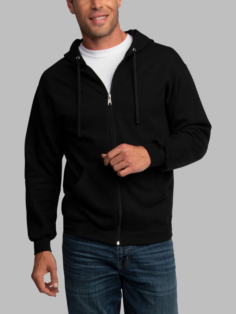 Men's Fruit Of The Loom EverSoft® Fleece Full Zip Hoodie Black | LEJ178456