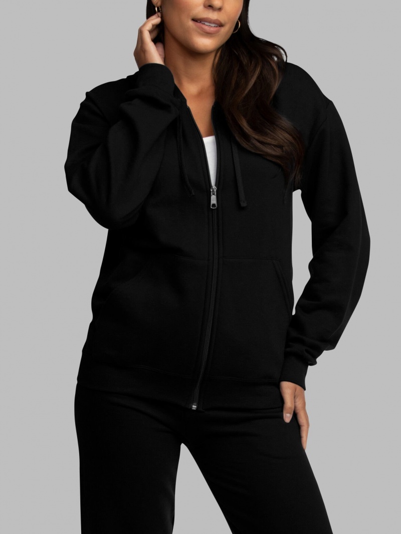 Men's Fruit Of The Loom EverSoft® Fleece Full Zip Hoodie Black | LEJ178456
