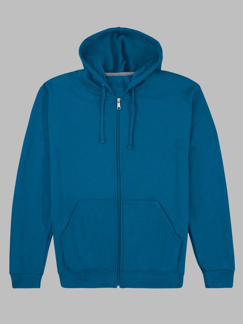 Men's Fruit Of The Loom EverSoft® Fleece Full Zip Hoodie Blue | YSP916735