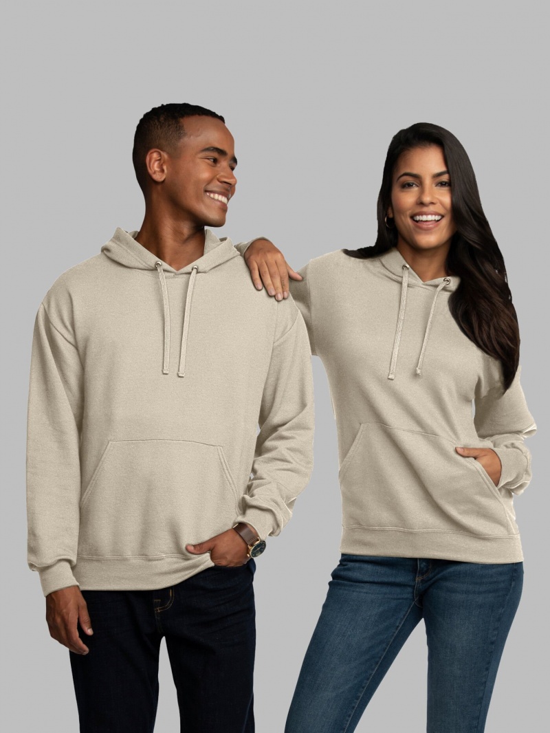 Men\'s Fruit Of The Loom EverSoft® Fleece Pullover, Extended Sizes Sweatshirt Khaki | OPF924361