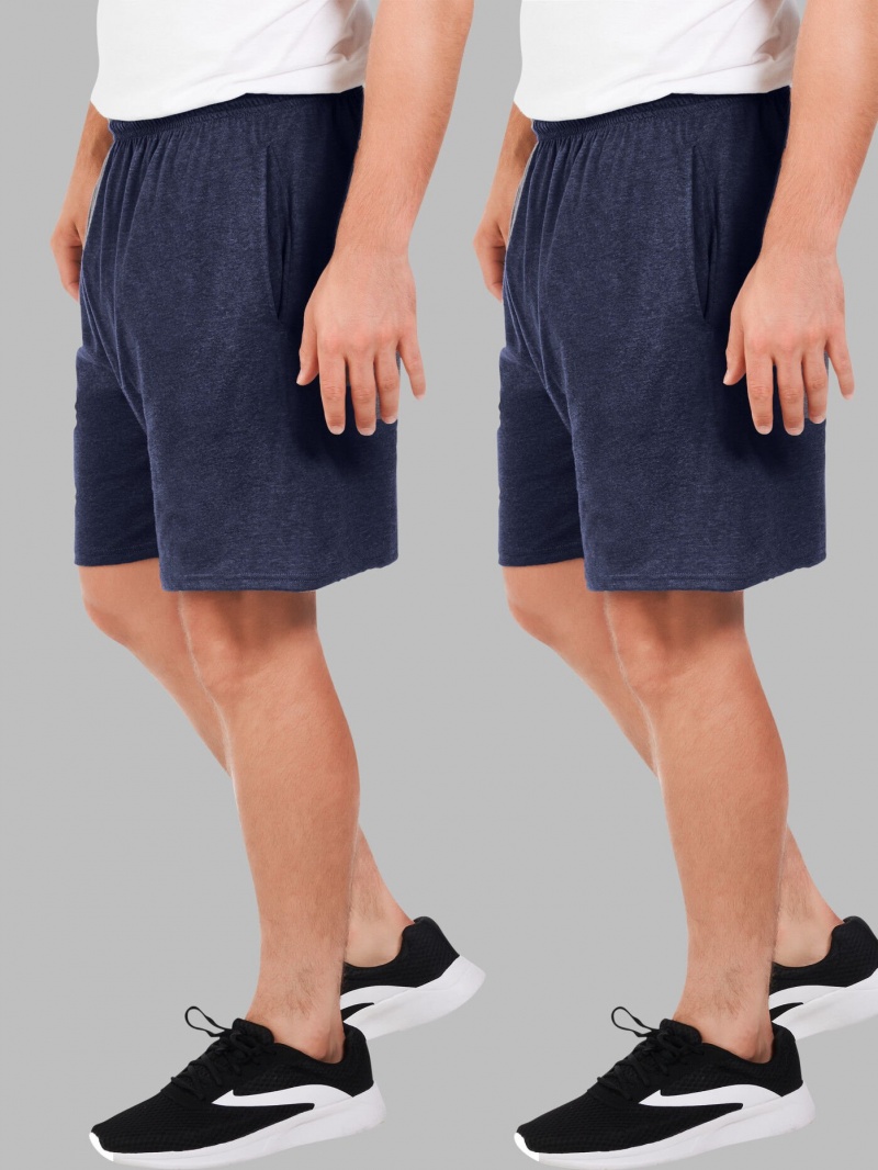 Men\'s Fruit Of The Loom Eversoft® Jersey Short, 2 Pack Shorts Indigo Ink | DUI683570