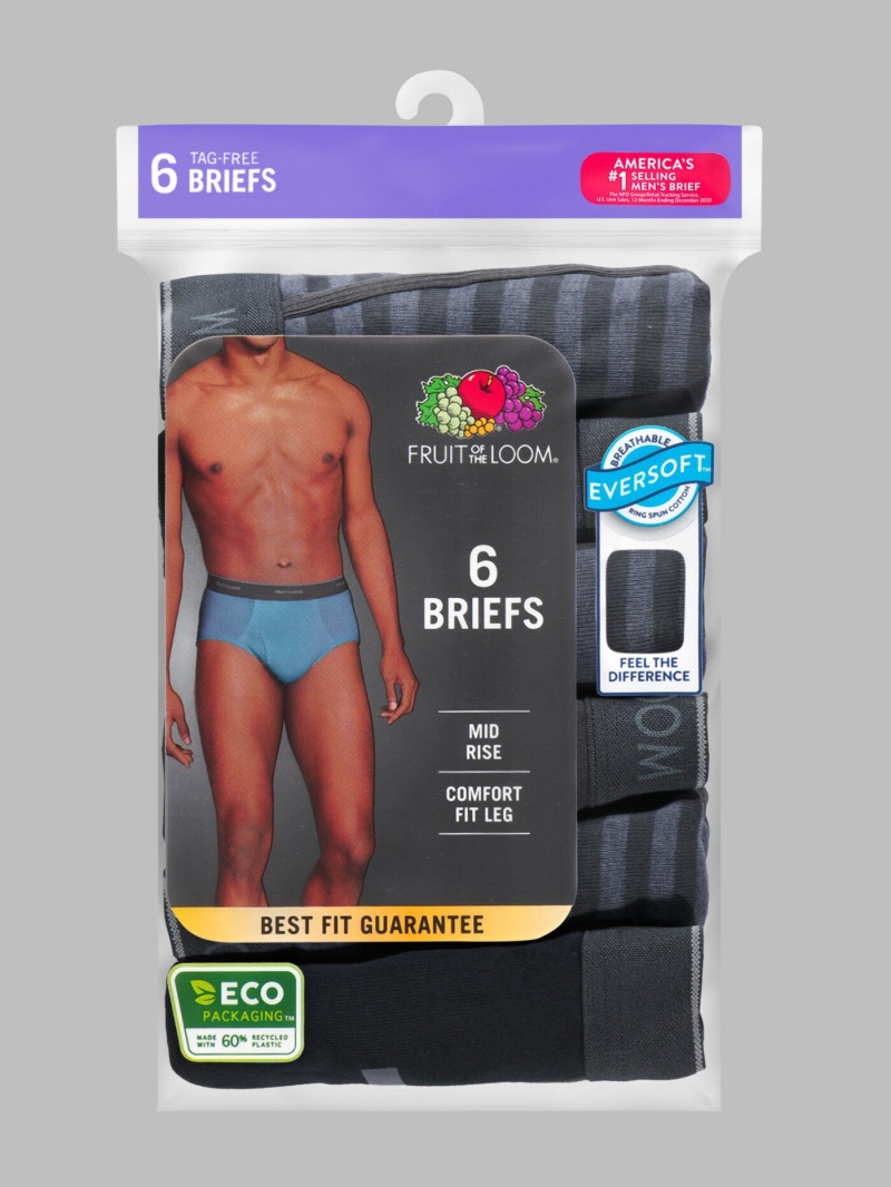 Men's Fruit Of The Loom Fashion, Stripe Solid 6 Pack Briefs Assorted Stripe Solid | KXI164820