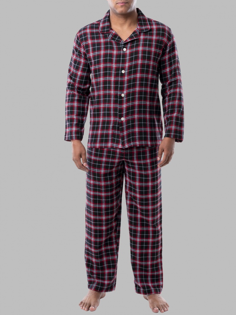 Men\'s Fruit Of The Loom Flannel, 2 Piece Set Pajamas Black | ZQA590463