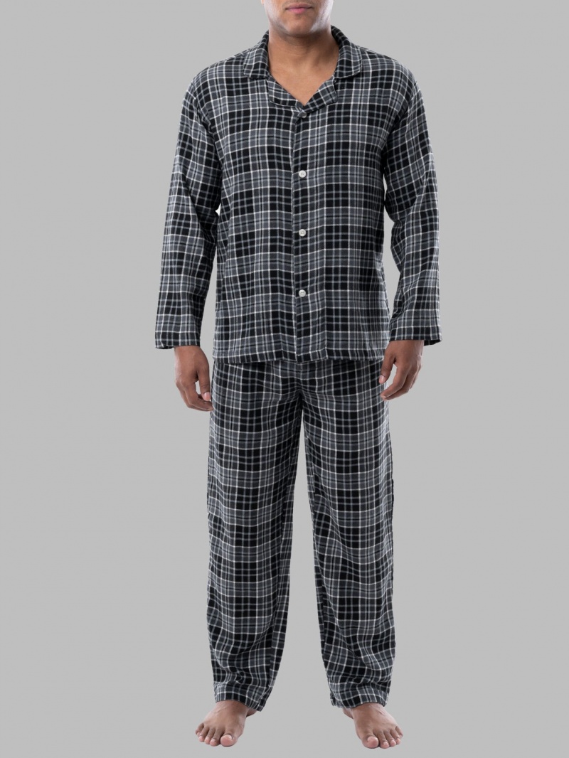 Men\'s Fruit Of The Loom Flannel, 2 Piece Set Pajamas Grey | EJR324915