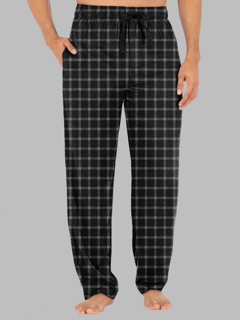 Men\'s Fruit Of The Loom Fleece Sleep Lounge Pant Sleep Pants Black/Grey | PSI103647